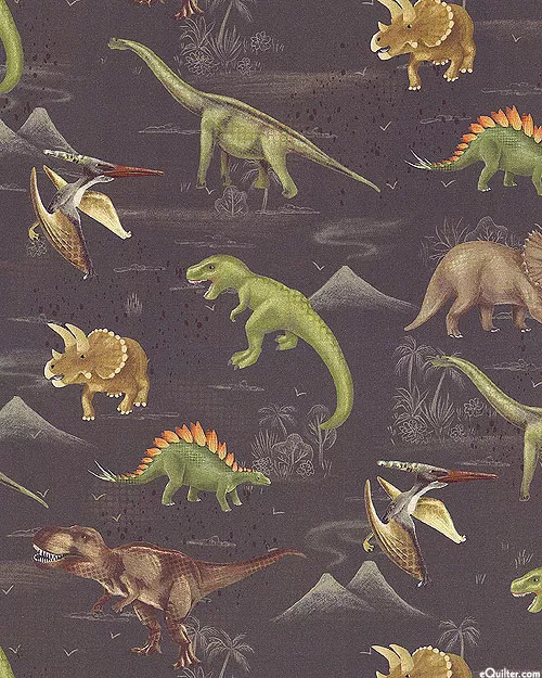 3-wishes-fabric-dinosaur-trails-prehistoric-pack-pepper-black 3 Wishes Fabric Dinosaur Trails - Prehistoric Pack - Pepper Black