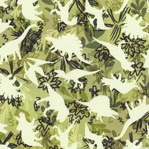 3-wishes-fabric-dinosaur-trails-specimen-silhouettes-leaf-green 3 Wishes Fabric Dinosaur Trails - Specimen Silhouettes - Leaf Green