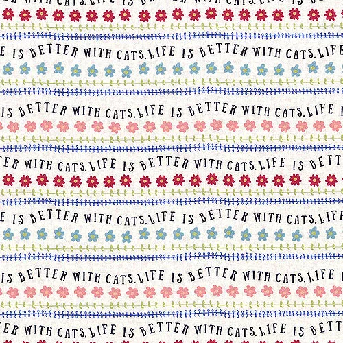 3-wishes-fabric-every-home-every-cat-life-is-better-stripe-parchment-white 3 Wishes Fabric Every Home Every Cat - Life Is Better Stripe - Parchment White