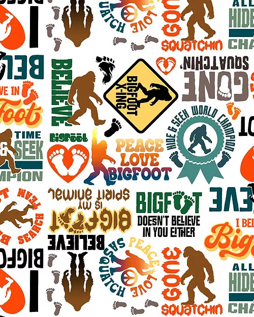 3-wishes-fabric-legendary-loner-sasquatch-signs-white 3 Wishes Fabric Legendary Loner - Sasquatch Signs - White