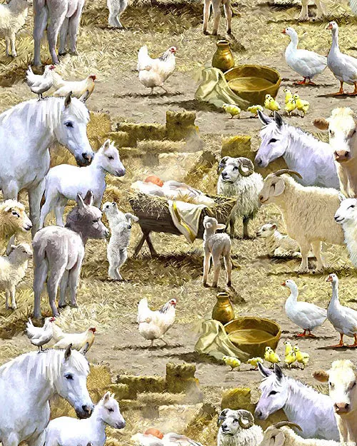 3-wishes-fabric-let-us-adore-him-manger-multi 3 Wishes Fabric Let Us Adore Him - The Manger - Multi