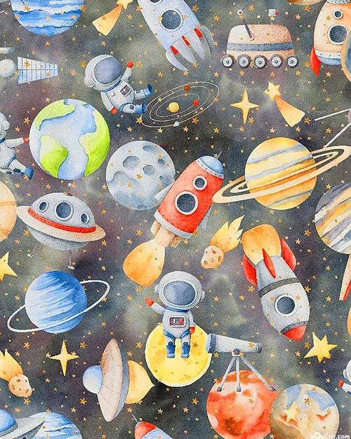 3-wishes-fabric-nursery-astronauts-space-travelers-storm-gray 3 Wishes Fabric Nursery Astronauts - Space Travelers - Storm Gray