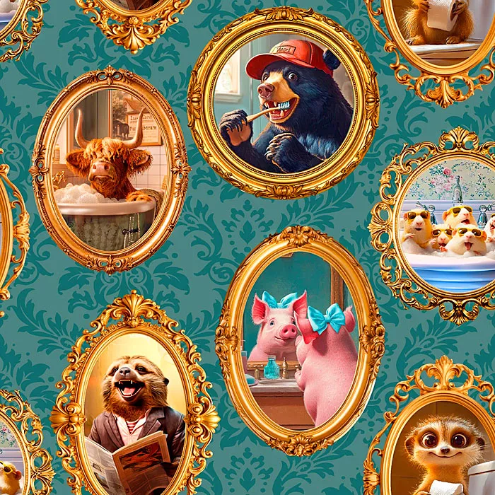3-wishes-fabric-please-seat-yourself-all-framed-up-teal 3 Wishes Fabric Please Seat Yourself - All Framed Up - Teal