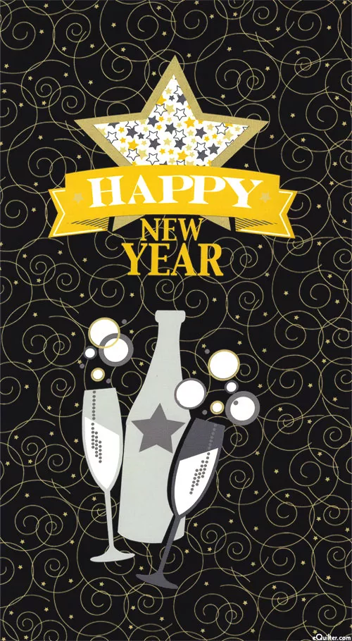 andover-fabrics-happy-new-year-party-hardy-black-gold-24-x-44-panel Andover Fabrics A Happy New Year - Party Hardy - Black/Gold - 24" x 44" PANEL
