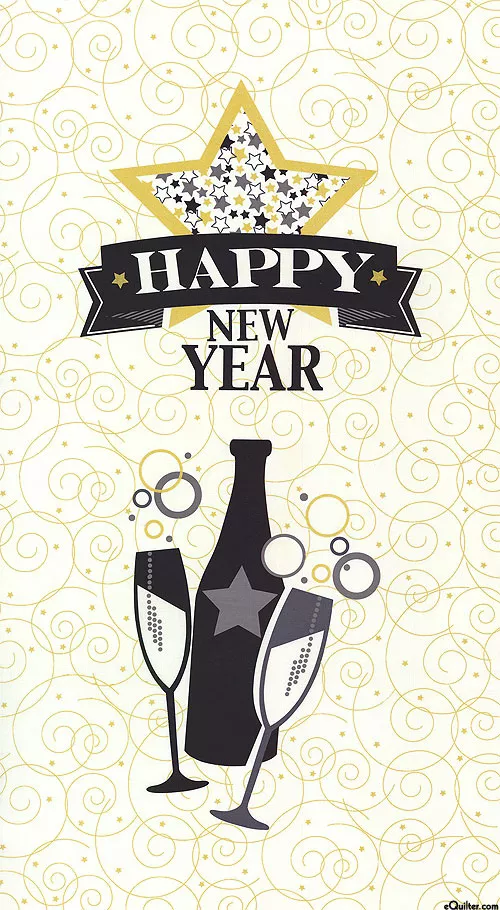 andover-fabrics-happy-new-year-party-hardy-white-gold-24-x-44-panel Andover Fabrics A Happy New Year - Party Hardy - White/Gold - 24" x 44" PANEL