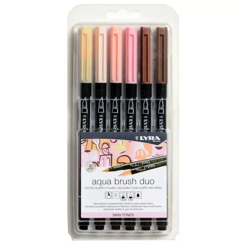 Aqua Brush Duo Dual Tip Marker Set, Neutral & Tan Assorted Colors, 6 P