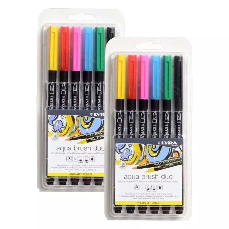 Aqua Brush Duo Dual Tip Marker Set, Primary Assorted Colors, 6 Per Set