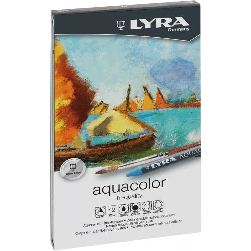 Aquacolor Water Soluble Crayon Pastels Set Tin, Assorted Colors, 12 Pi