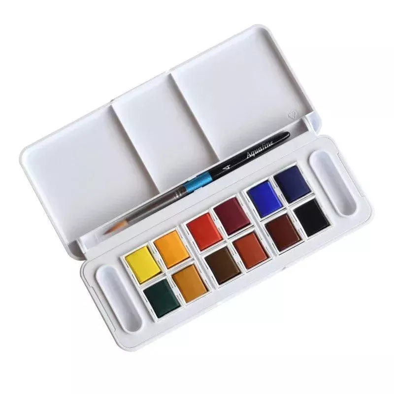 Aquafine Watercolor Paint Half Pan Travel Set, Assorted Colors, 12 Pie