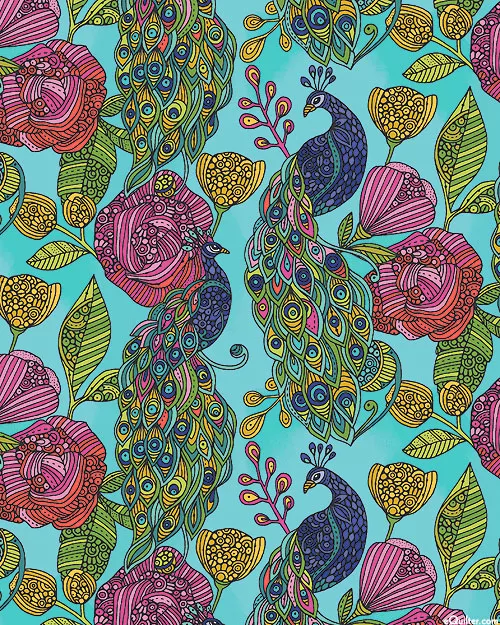 benartex-fabrics-alluring-peacock-exotic-elegance-bahama-blue Benartex Fabrics Alluring Peacock - Exotic Elegance - Bahama Blue