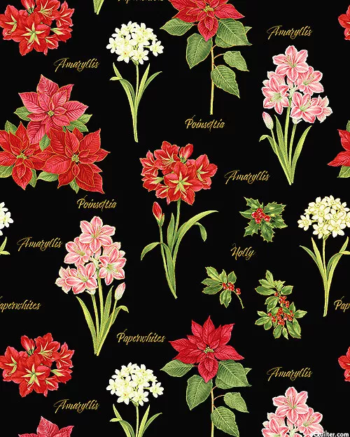 benartex-fabrics-botanical-season-winter-gardens-black-gold Benartex Fabrics A Botanical Season - Winter Gardens - Black/Gold