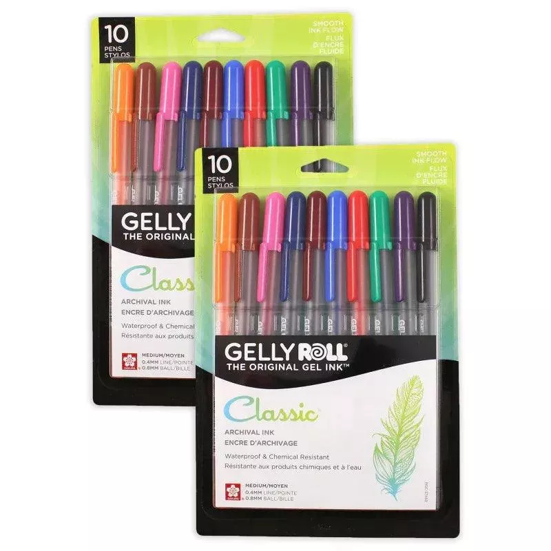 Classic Gel Pens, 08 Medium Point, Assorted Colors, 10 Per Set, 2 Sets