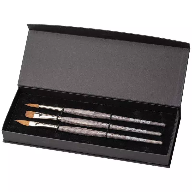 COLINEO Synthetic Red Sable, Watercolor, 3 Brush Set in Gift Box with