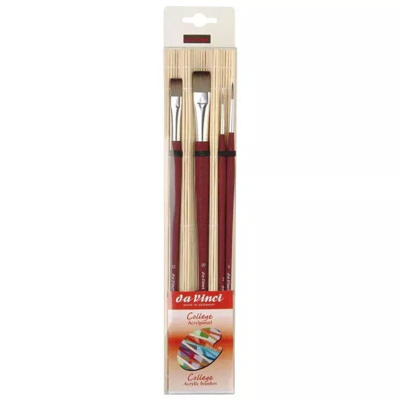 COLLEGE Student Brush, Synthetic, Acrylic & Oil, Assorted, 4 Brush Set