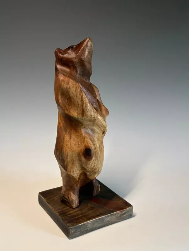 "FOLLOW YOUR BLISS" HAND CARVED WALNUT SCULPTURE