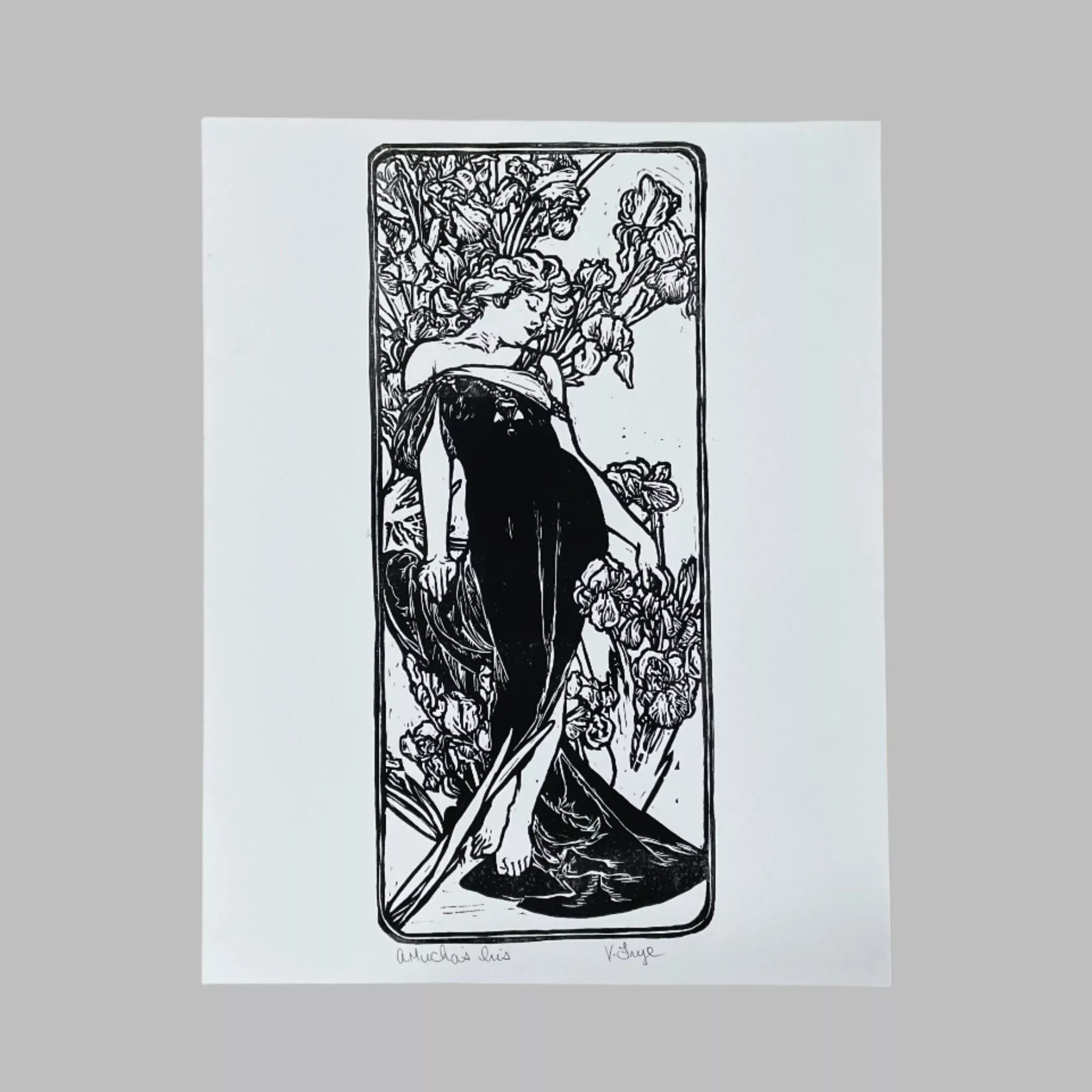mucha-s-iris-original-print-by-vess-frye "A. Mucha's Iris" Original Print by Vess Frye