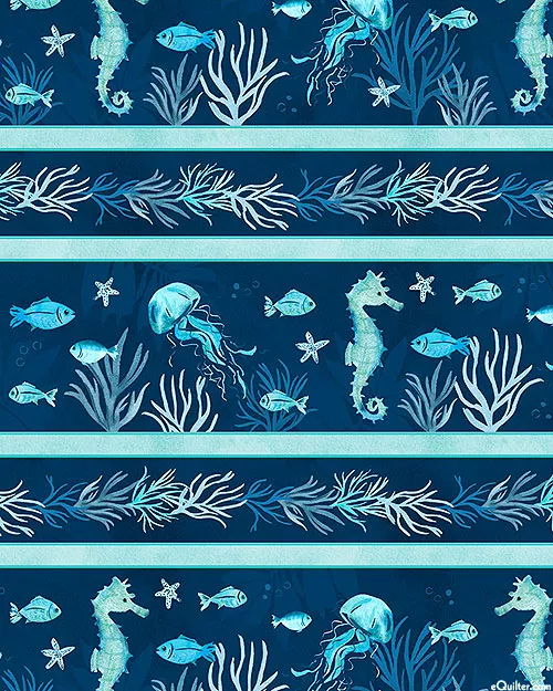 Wilmington Prints Underwater Wonders - Aquatic Stripe - Dk Navy